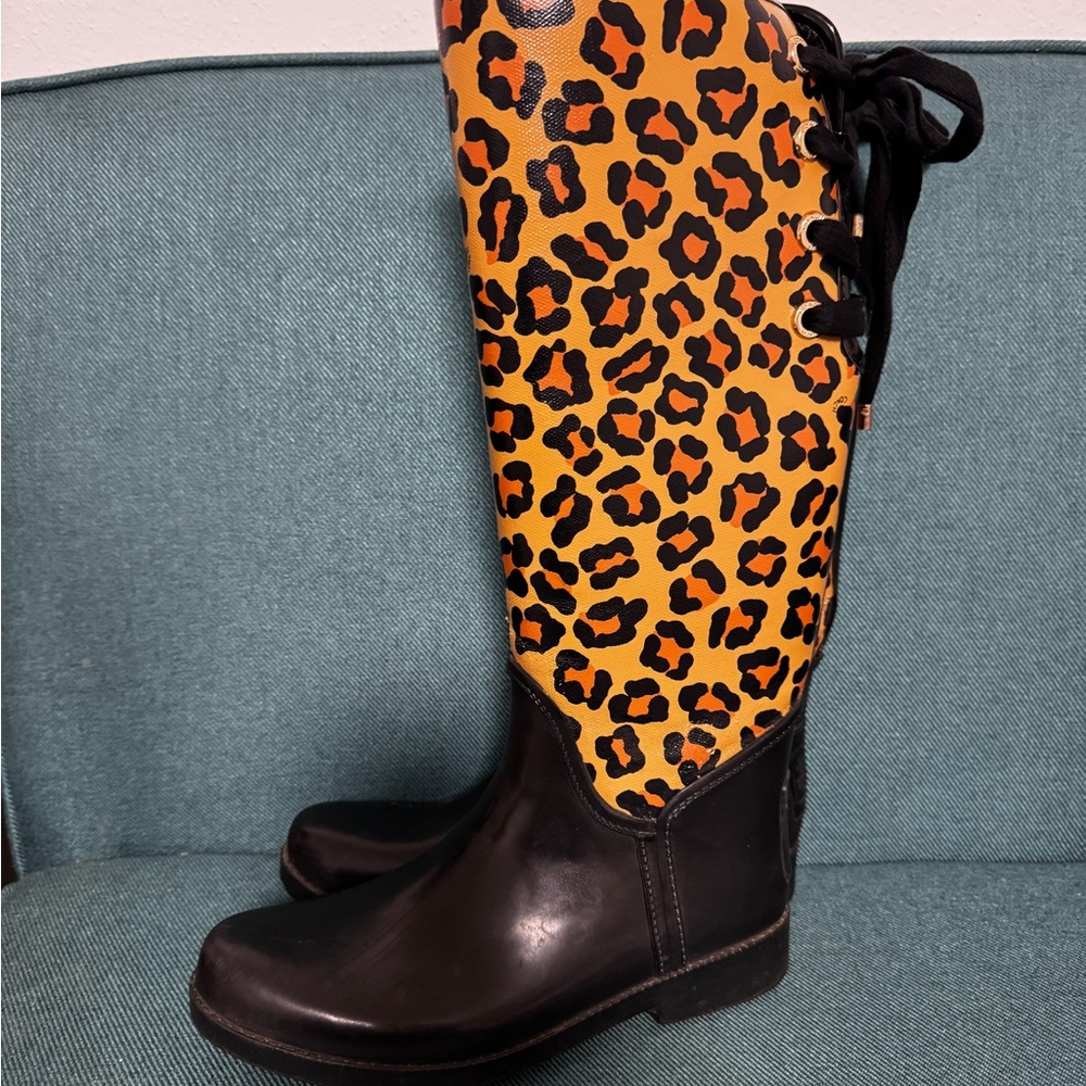 Coach Leopard Print Lace-Up Boots